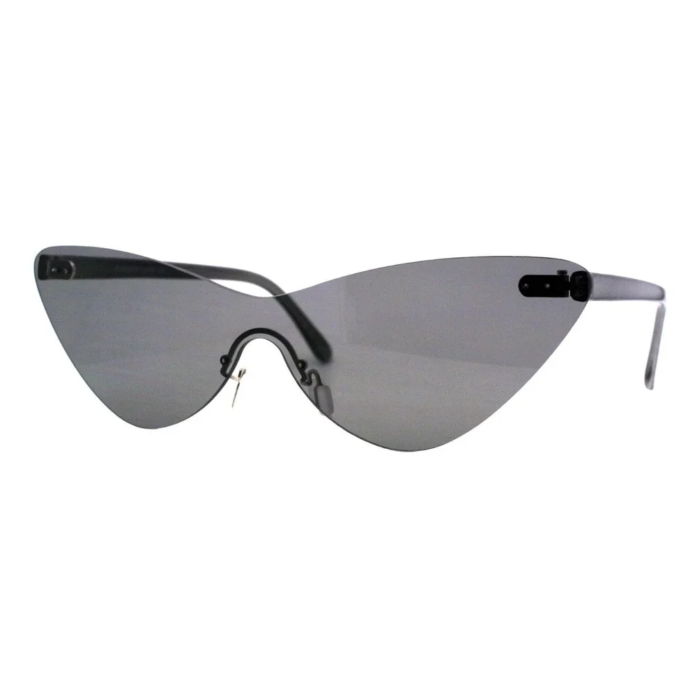 Black Rimless Cat Eye Sunglasses Futuristic Shield Lens Modern Eyewear Women New